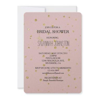 Pink and Gold Faux Glitter Confetti bridal shower Invitations