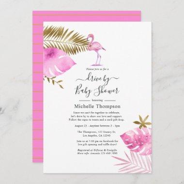 Pink and Gold Flamingo Drive By Shower Invitations