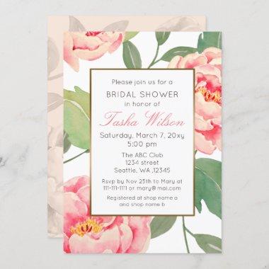 Pink and Gold Floral botanical bridal shower Invitations