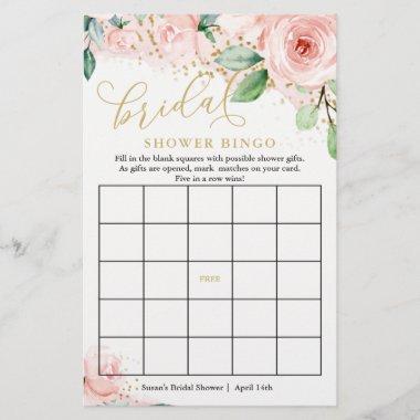 Pink and Gold Floral Bridal Bingo Game Invitations