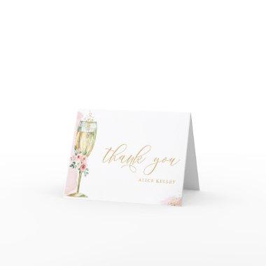 Pink and Gold Floral Champagne Glass Personalized Thank You Invitations