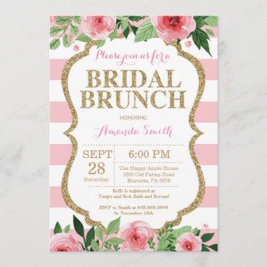 Pink and Gold Glitter Bridal Brunch Invitations