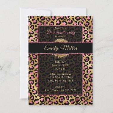 Pink and gold glitter leopard print party Invitations