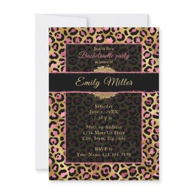 Pink and gold glitter leopard print party Invitations