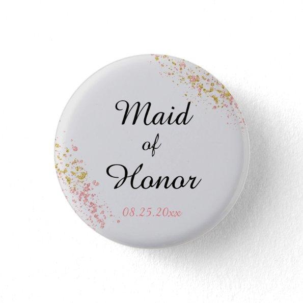 Pink and Gold Glitter Maid of Honor Button