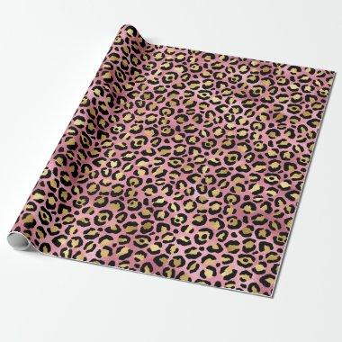 Pink and Gold Leopard Print Wrapping Paper