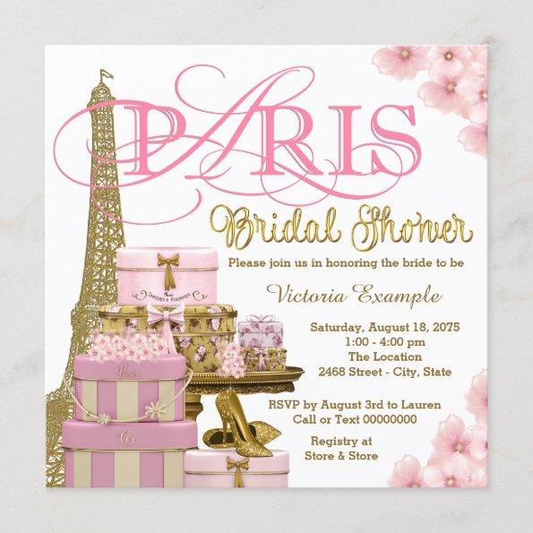 Pink and Gold Paris Bridal Shower Invitations