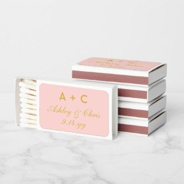 Pink and Gold Personalized Wedding Reception Favor Matchboxes