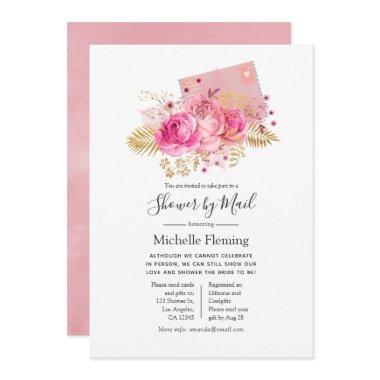 Pink and Gold Roses Baby or Bridal Shower by Mail Invitations