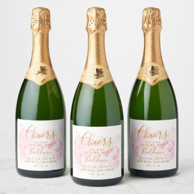 Pink And Gold Sparkling Wine Label, Bridal Shower Sparkling Wine Label