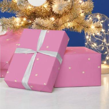 Pink and Gold Stars Christmas Wrapping Paper