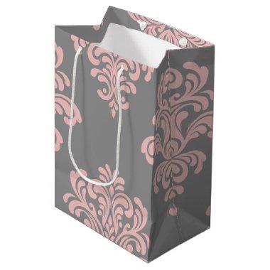 Pink and Gray Damask Pattern Medium Gift Bag