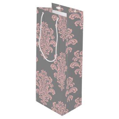 Pink and Gray Damask Pattern Wine Gift Bag