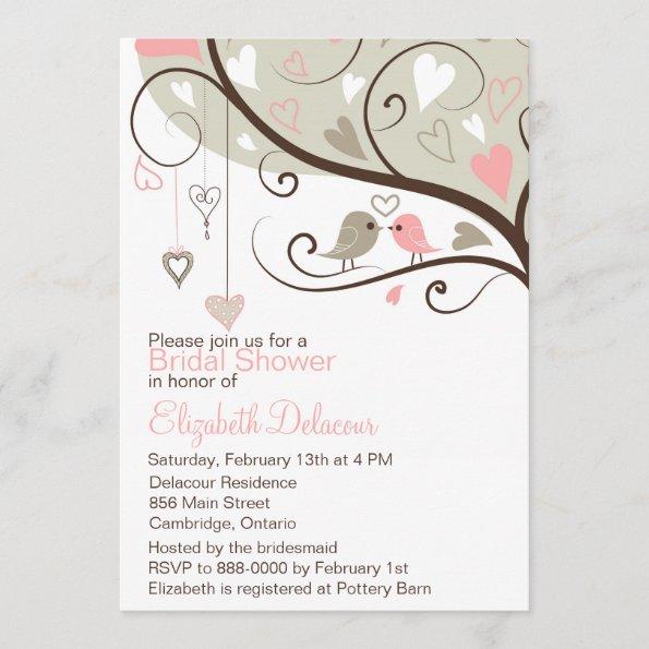 Pink and Gray Love Birds Bridal Shower Invitations