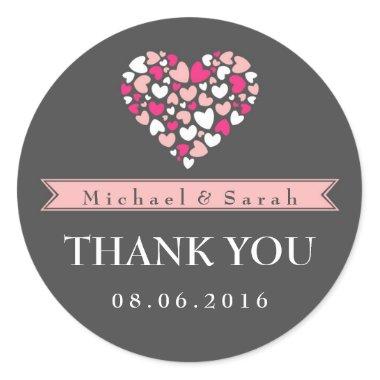 Pink and Gray Love Wedding Thank You Sticker