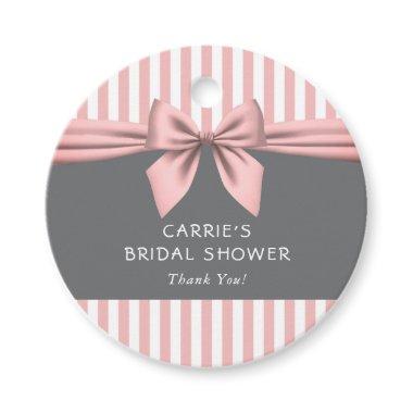 Pink and Gray with Stripes Bow Bridal Shower Favor Tags