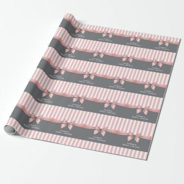 Pink and Gray with Stripes Bow Bridal Shower Wrapping Paper