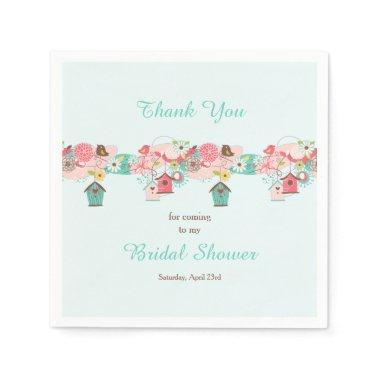 Pink and Green Floral Bird Cages Bridal Shower Napkins