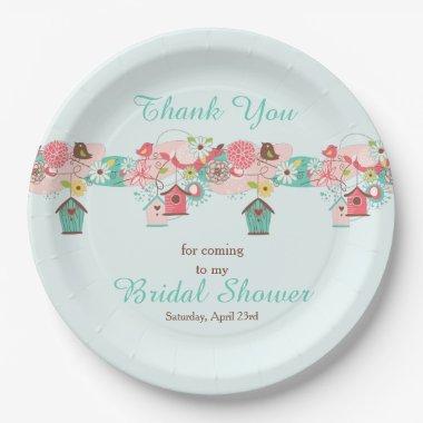 Pink and Green Floral Bird Cages Bridal Shower Paper Plates