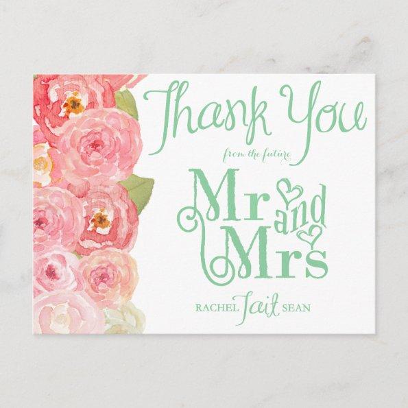 Pink and Green Floral Bridal Shower Thank You PostInvitations