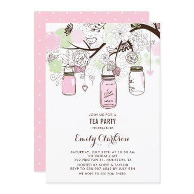 Pink and Green Mason Jars Floral Bridal Tea Party