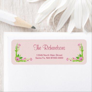 Pink and Green Nostalgic Floral Address Label