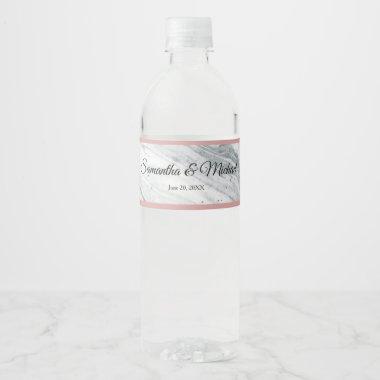 Pink and Grey Marble Elegant Wedding Water Bottle Label