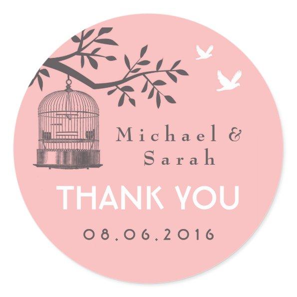 Pink and Grey Vintage Bird Cage Wedding Sticker