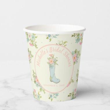Pink and Ivory Rain Boot Bridal Shower Paper Cups