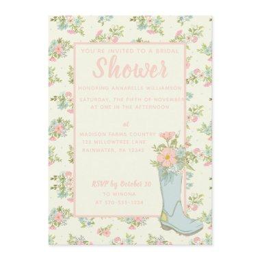 Pink and Ivory Rain Boot Wedding Shower Invitations