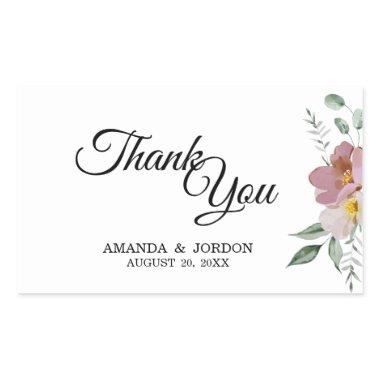 Pink and Mauve Vintage Floral Wedding Thank You Rectangular Sticker