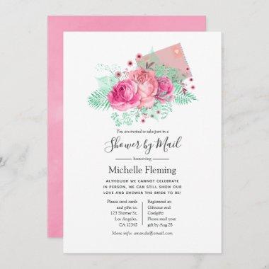 Pink and Mint Floral Baby or Bridal Shower by Mail Invitations