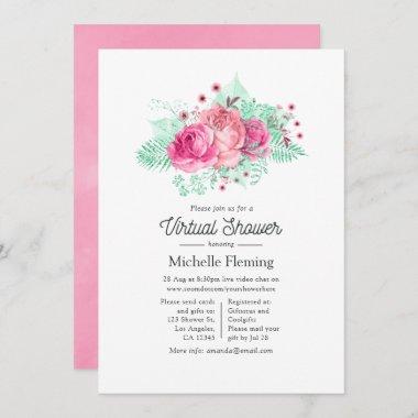 Pink and Mint Floral Virtual Shower Invitations