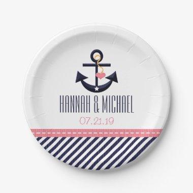 Pink and Navy Nautical Anchor Wedding Paper Plates