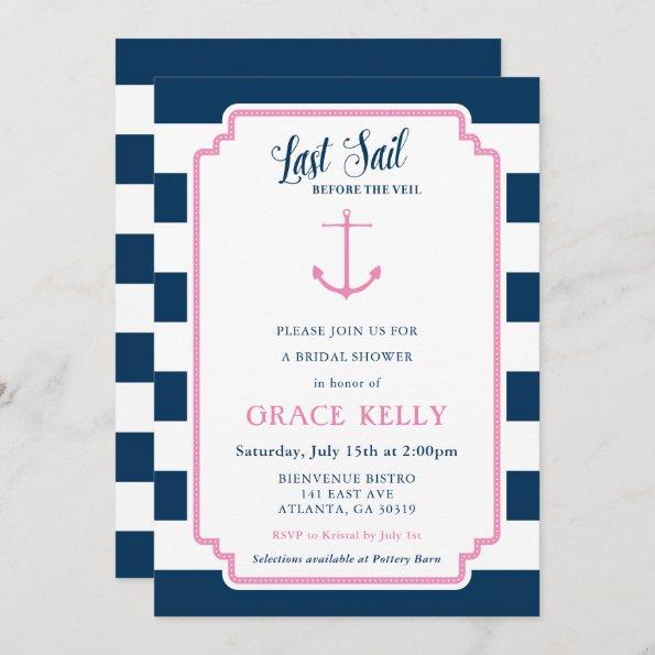 Pink and Navy Nautical Bridal Shower Invitations
