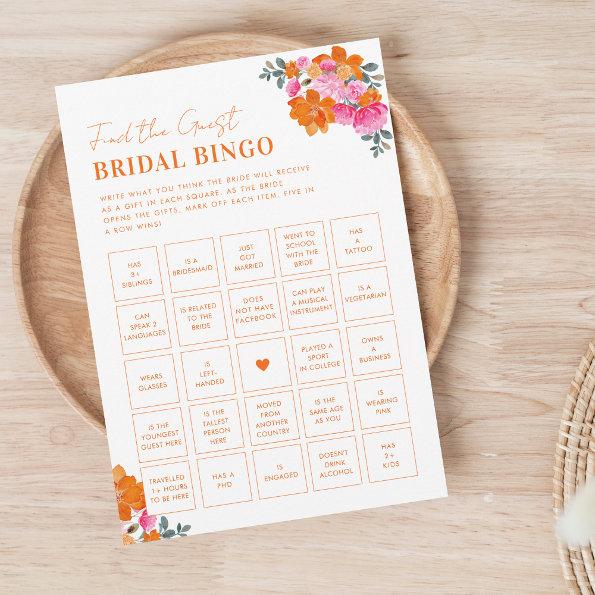 Pink and Orange Find the Guest Bridal Bingo Game Invitations
