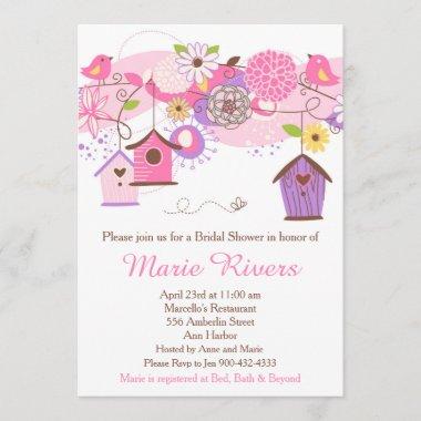 Pink and Purple Floral Bird Cages Bridal Shower Invitations