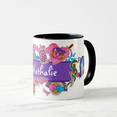 Pink and purple fun bar sticker on mug