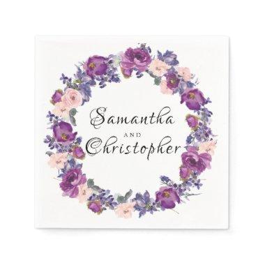 Pink and Purple Rose Floral Personalized Napkins