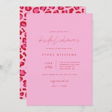 Pink and Red Leopard Minimalist Bridal Shower Invitations