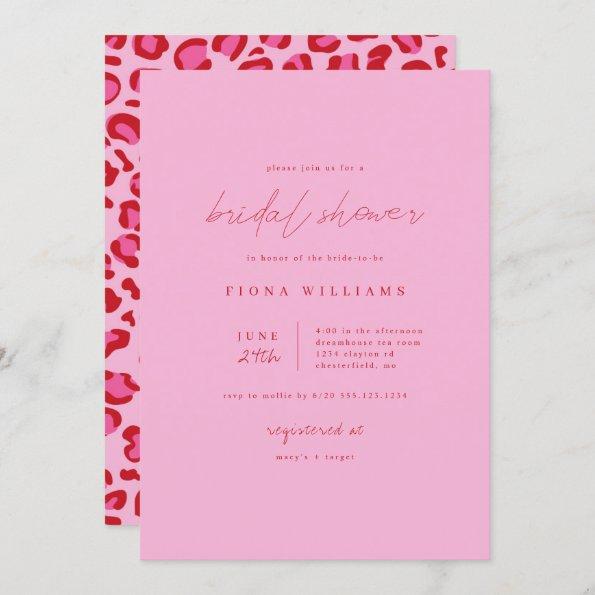 Pink and Red Leopard Minimalist Bridal Shower Invitations