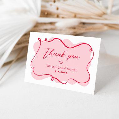 Pink and red retro wavy frame bridal shower thank you Invitations