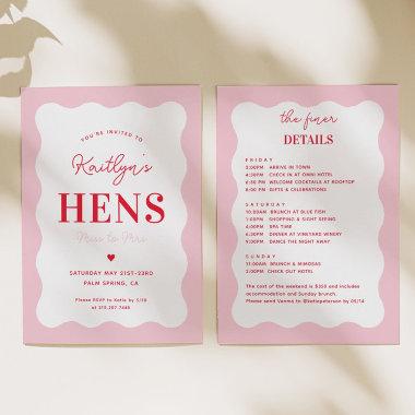 Pink and Red Wavy Hen Weekend Party Invitations
