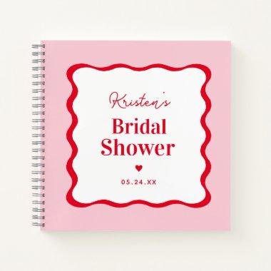 Pink and Red Wavy Retro Bridal Shower Guestbook Notebook