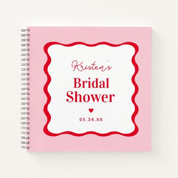 Pink and Red Wavy Retro Bridal Shower Guestbook Notebook