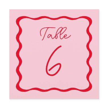 Pink and Red Wavy Wedding Square Table Number