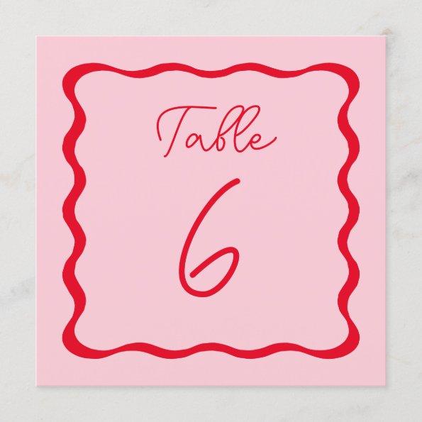 Pink and Red Wavy Wedding Square Table Number