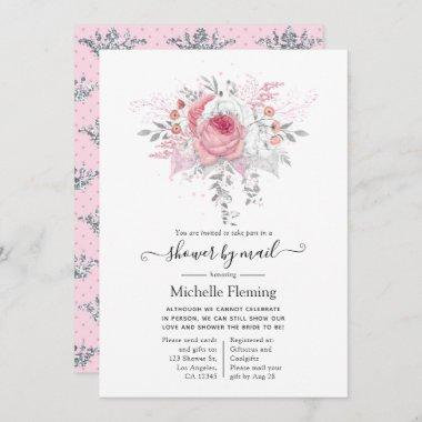 Pink and Silver Floral Bridal Shower by Mail Invitations