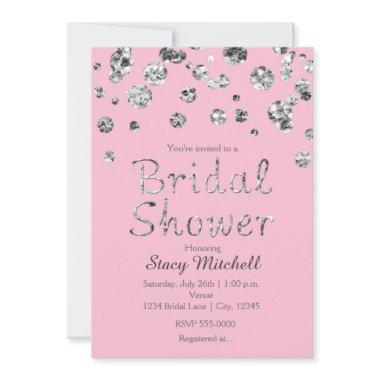 Pink and Silver Glitter Bridal Shower Invitations