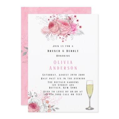 Pink and Silver Peony Florals Brunch and Bubbly
